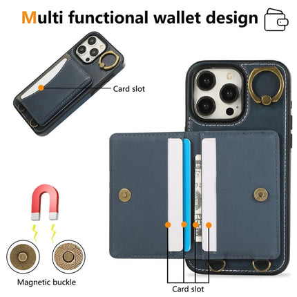 For iPhone 15 Pro Max PU Leather Back Case Card Holder Kickstand Phone Cover with Wrist Strap