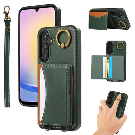 For Samsung Galaxy A05s 4G PU Leather Back Case Card Holder Kickstand Phone Cover with Wrist Strap - Green