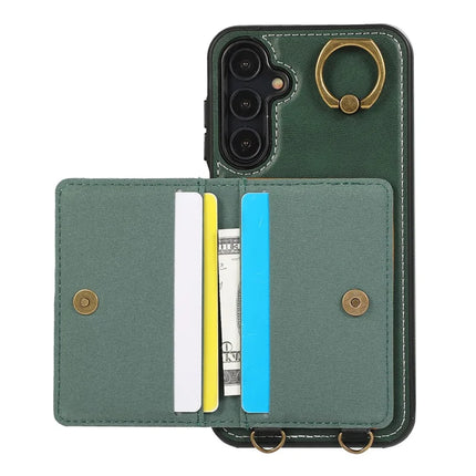 For Samsung Galaxy A05s 4G PU Leather Back Case Card Holder Kickstand Phone Cover with Wrist Strap