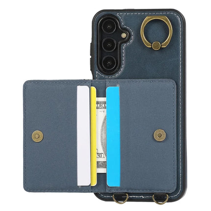 For Samsung Galaxy A05s 4G PU Leather Back Case Card Holder Kickstand Phone Cover with Wrist Strap