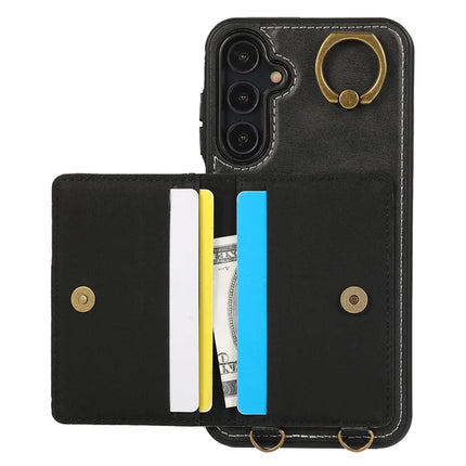 For Samsung Galaxy A05s 4G PU Leather Back Case Card Holder Kickstand Phone Cover with Wrist Strap