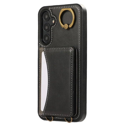 For Samsung Galaxy A05s 4G PU Leather Back Case Card Holder Kickstand Phone Cover with Wrist Strap