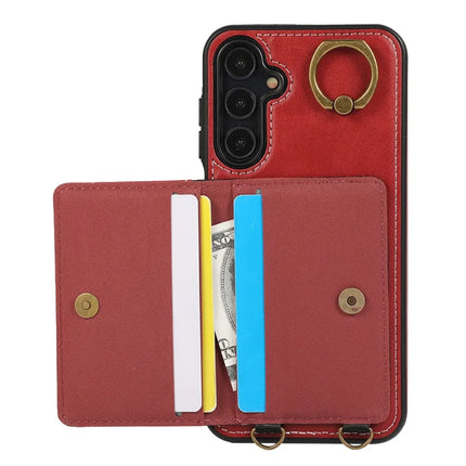 For Samsung Galaxy A05s 4G PU Leather Back Case Card Holder Kickstand Phone Cover with Wrist Strap