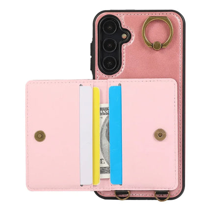 For Samsung Galaxy A05s 4G PU Leather Back Case Card Holder Kickstand Phone Cover with Wrist Strap