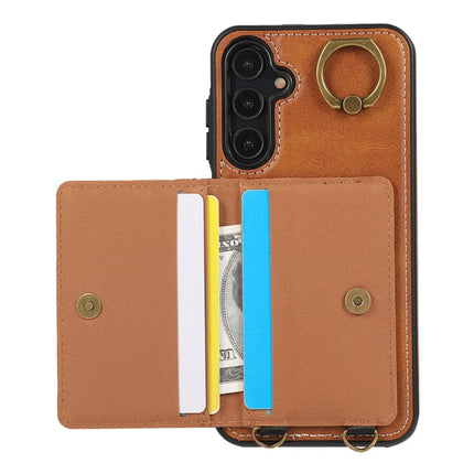 For Samsung Galaxy A05s 4G PU Leather Back Case Card Holder Kickstand Phone Cover with Wrist Strap