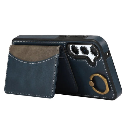 For Samsung Galaxy A35 5G PU Leather Back Case Card Holder Kickstand Phone Cover with Wrist Strap