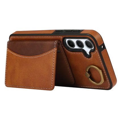 For Samsung Galaxy A35 5G PU Leather Back Case Card Holder Kickstand Phone Cover with Wrist Strap