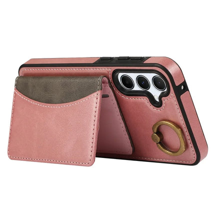 For Samsung Galaxy A35 5G PU Leather Back Case Card Holder Kickstand Phone Cover with Wrist Strap