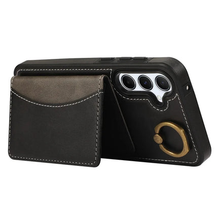 For Samsung Galaxy A35 5G PU Leather Back Case Card Holder Kickstand Phone Cover with Wrist Strap