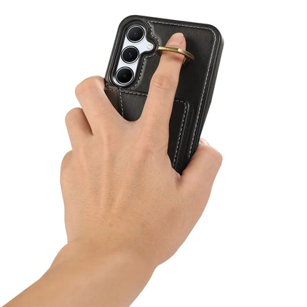 For Samsung Galaxy A35 5G PU Leather Back Case Card Holder Kickstand Phone Cover with Wrist Strap