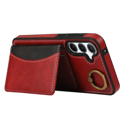 For Samsung Galaxy A35 5G PU Leather Back Case Card Holder Kickstand Phone Cover with Wrist Strap