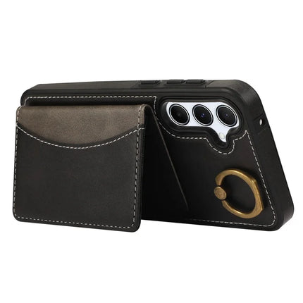 For Samsung Galaxy A55 5G PU Leather Back Case Card Holder Kickstand Phone Cover with Wrist Strap