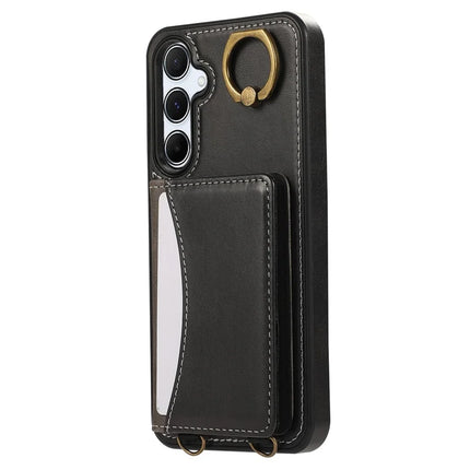 For Samsung Galaxy A55 5G PU Leather Back Case Card Holder Kickstand Phone Cover with Wrist Strap