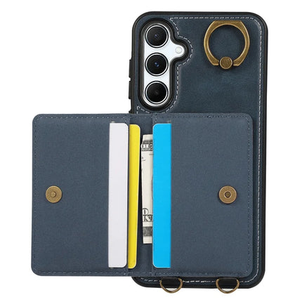 For Samsung Galaxy A55 5G PU Leather Back Case Card Holder Kickstand Phone Cover with Wrist Strap