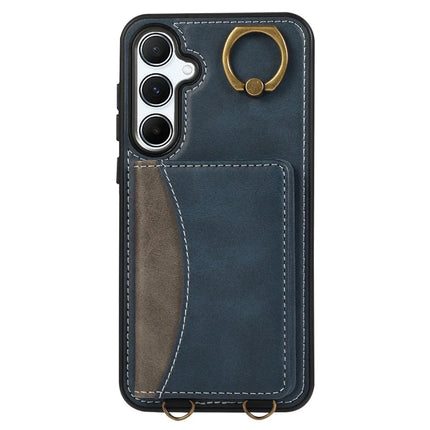 For Samsung Galaxy A55 5G PU Leather Back Case Card Holder Kickstand Phone Cover with Wrist Strap