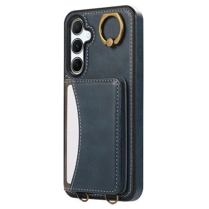 For Samsung Galaxy A55 5G PU Leather Back Case Card Holder Kickstand Phone Cover with Wrist Strap