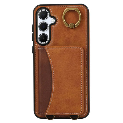 For Samsung Galaxy A55 5G PU Leather Back Case Card Holder Kickstand Phone Cover with Wrist Strap