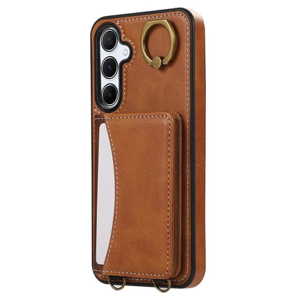 For Samsung Galaxy A55 5G PU Leather Back Case Card Holder Kickstand Phone Cover with Wrist Strap