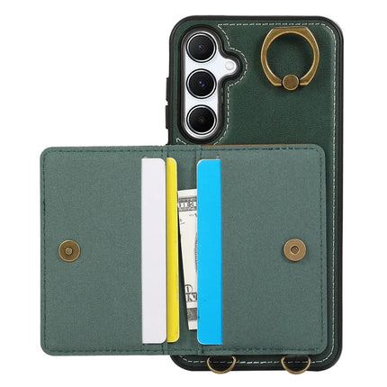 For Samsung Galaxy A55 5G PU Leather Back Case Card Holder Kickstand Phone Cover with Wrist Strap