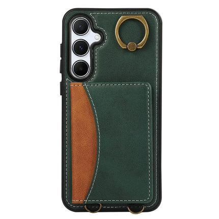 For Samsung Galaxy A55 5G PU Leather Back Case Card Holder Kickstand Phone Cover with Wrist Strap