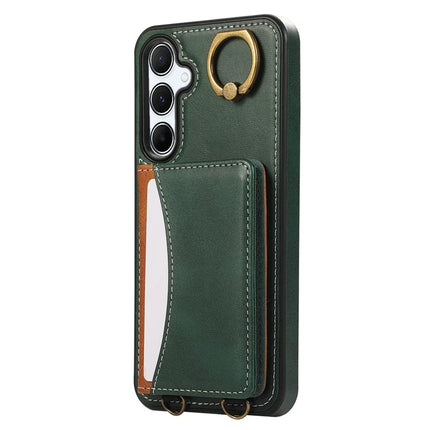 For Samsung Galaxy A55 5G PU Leather Back Case Card Holder Kickstand Phone Cover with Wrist Strap