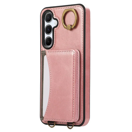 For Samsung Galaxy A55 5G PU Leather Back Case Card Holder Kickstand Phone Cover with Wrist Strap