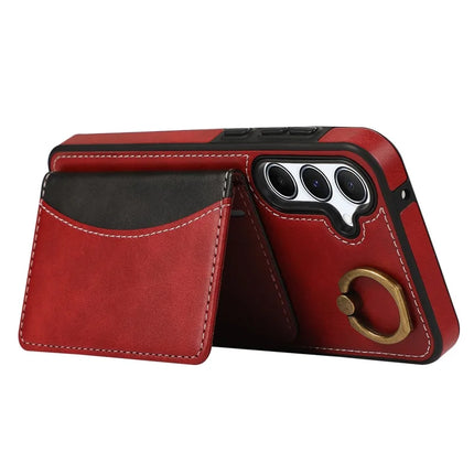For Samsung Galaxy A55 5G PU Leather Back Case Card Holder Kickstand Phone Cover with Wrist Strap