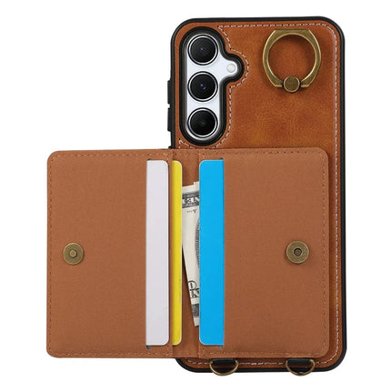For Samsung Galaxy A54 5G PU Leather Back Case Card Holder Kickstand Phone Cover with Wrist Strap
