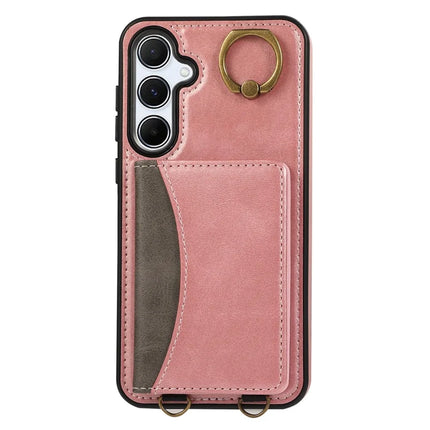 For Samsung Galaxy A54 5G PU Leather Back Case Card Holder Kickstand Phone Cover with Wrist Strap