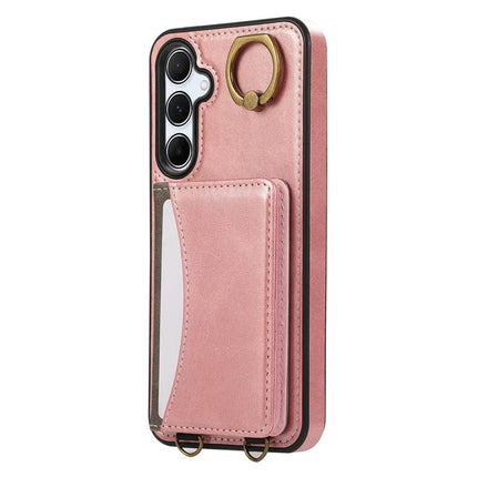 For Samsung Galaxy A54 5G PU Leather Back Case Card Holder Kickstand Phone Cover with Wrist Strap