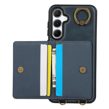 For Samsung Galaxy A54 5G PU Leather Back Case Card Holder Kickstand Phone Cover with Wrist Strap