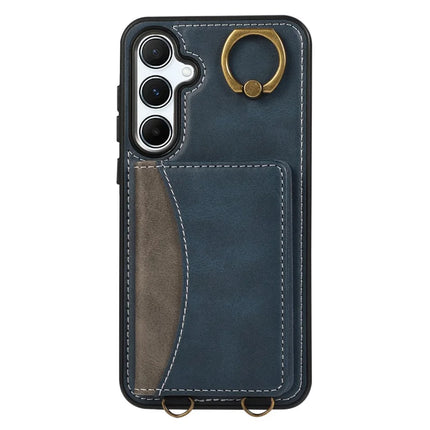 For Samsung Galaxy A54 5G PU Leather Back Case Card Holder Kickstand Phone Cover with Wrist Strap
