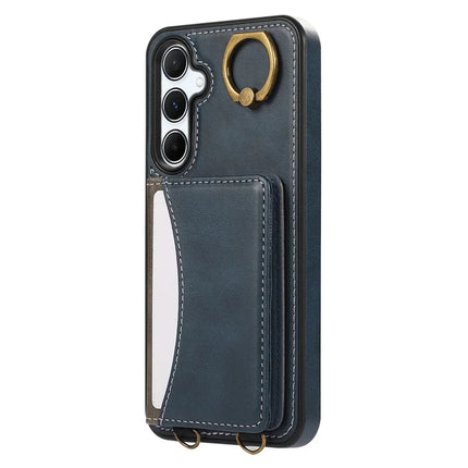 For Samsung Galaxy A54 5G PU Leather Back Case Card Holder Kickstand Phone Cover with Wrist Strap