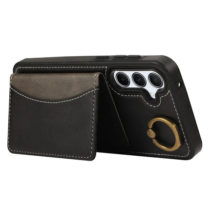 For Samsung Galaxy A54 5G PU Leather Back Case Card Holder Kickstand Phone Cover with Wrist Strap