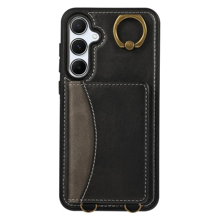 For Samsung Galaxy A54 5G PU Leather Back Case Card Holder Kickstand Phone Cover with Wrist Strap