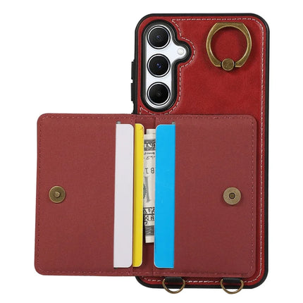 For Samsung Galaxy A54 5G PU Leather Back Case Card Holder Kickstand Phone Cover with Wrist Strap