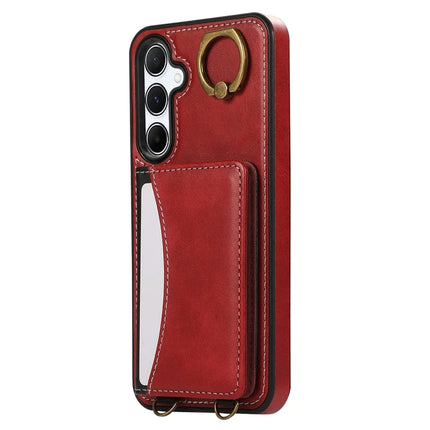 For Samsung Galaxy A54 5G PU Leather Back Case Card Holder Kickstand Phone Cover with Wrist Strap