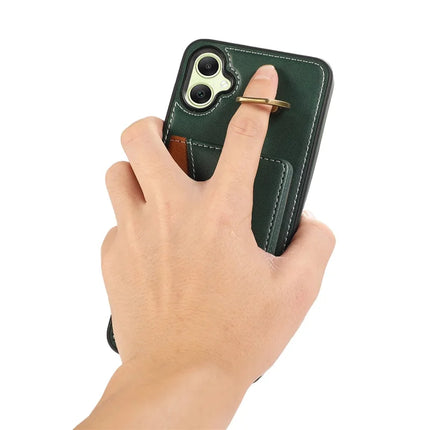 For Samsung Galaxy A05 4G PU Leather Back Case Card Holder Kickstand Phone Cover with Wrist Strap