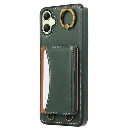 For Samsung Galaxy A05 4G PU Leather Back Case Card Holder Kickstand Phone Cover with Wrist Strap