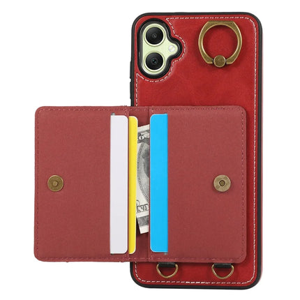 For Samsung Galaxy A05 4G PU Leather Back Case Card Holder Kickstand Phone Cover with Wrist Strap