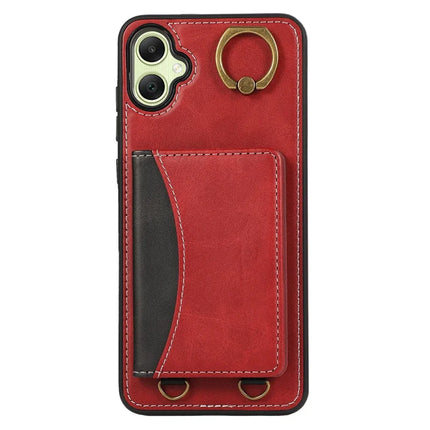 For Samsung Galaxy A05 4G PU Leather Back Case Card Holder Kickstand Phone Cover with Wrist Strap