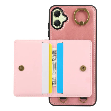 For Samsung Galaxy A05 4G PU Leather Back Case Card Holder Kickstand Phone Cover with Wrist Strap