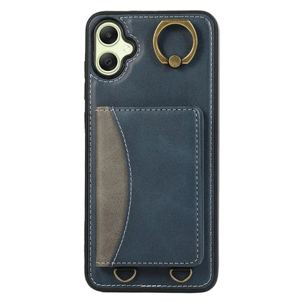 For Samsung Galaxy A05 4G PU Leather Back Case Card Holder Kickstand Phone Cover with Wrist Strap