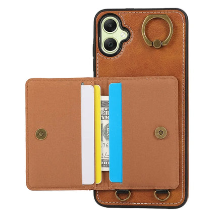 For Samsung Galaxy A05 4G PU Leather Back Case Card Holder Kickstand Phone Cover with Wrist Strap