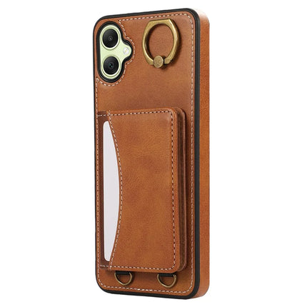 For Samsung Galaxy A05 4G PU Leather Back Case Card Holder Kickstand Phone Cover with Wrist Strap