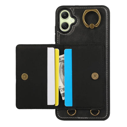 For Samsung Galaxy A05 4G PU Leather Back Case Card Holder Kickstand Phone Cover with Wrist Strap