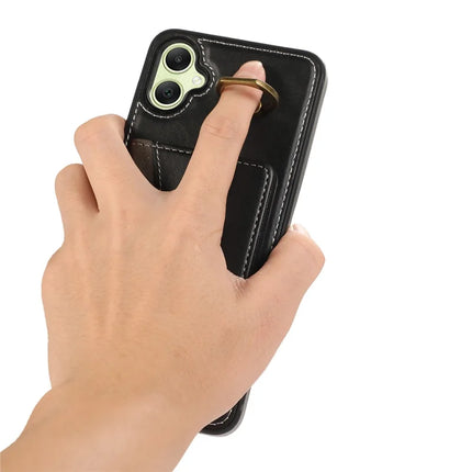 For Samsung Galaxy A05 4G PU Leather Back Case Card Holder Kickstand Phone Cover with Wrist Strap