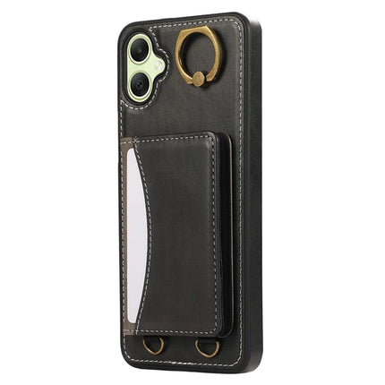 For Samsung Galaxy A05 4G PU Leather Back Case Card Holder Kickstand Phone Cover with Wrist Strap
