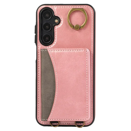 For Samsung Galaxy A14 5G  /  A14 4G PU Leather Back Case Card Holder Kickstand Phone Cover with Wrist Strap