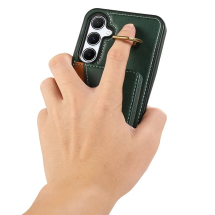 For Samsung Galaxy A34 5G PU Leather Back Case Card Holder Kickstand Phone Cover with Wrist Strap